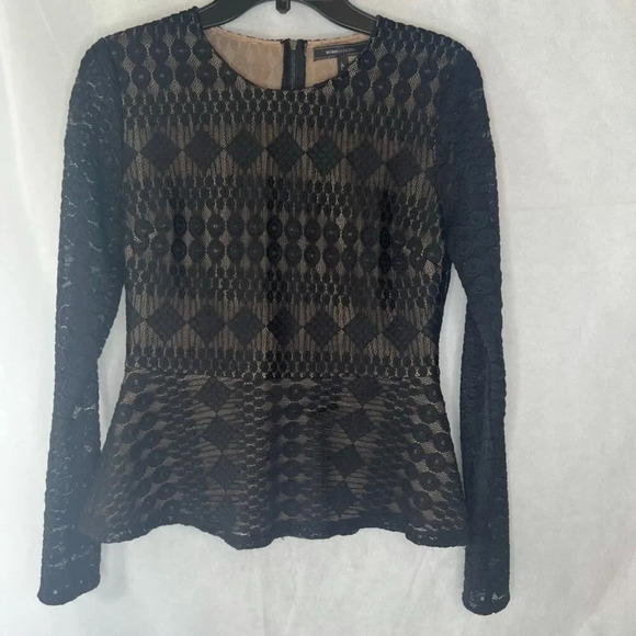 BCBGMaxazria Michelle Black Lace Peplum Full Back Zip Top Size Small - Picture 9 of 9